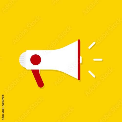 Yellow poster with white isolated loudspeaker.