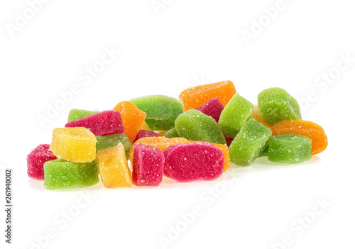 Multicolored marmalade sweets on white background