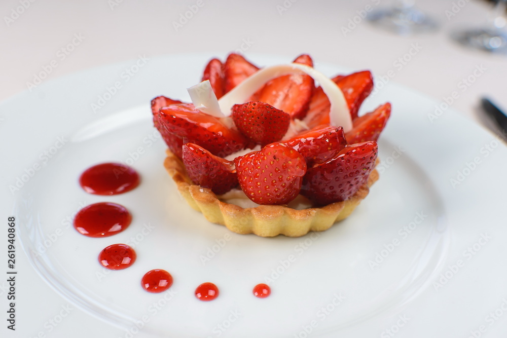 Spring cake with strawberry jam and fresh strawberries Spring cake with strawberry jam and fresh strawberries