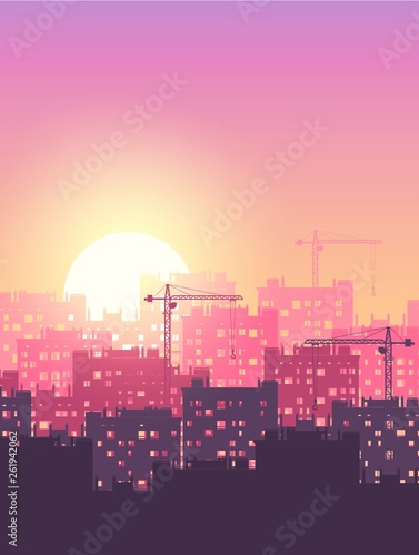 Metropolis industrial sunrise / sunset. Vector with negative space