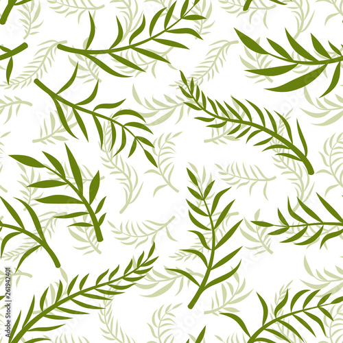Tropical vector green leaves seamless pattern white background. Exotic wallpaper. Floral seamless pattern - Vector. © Aygun