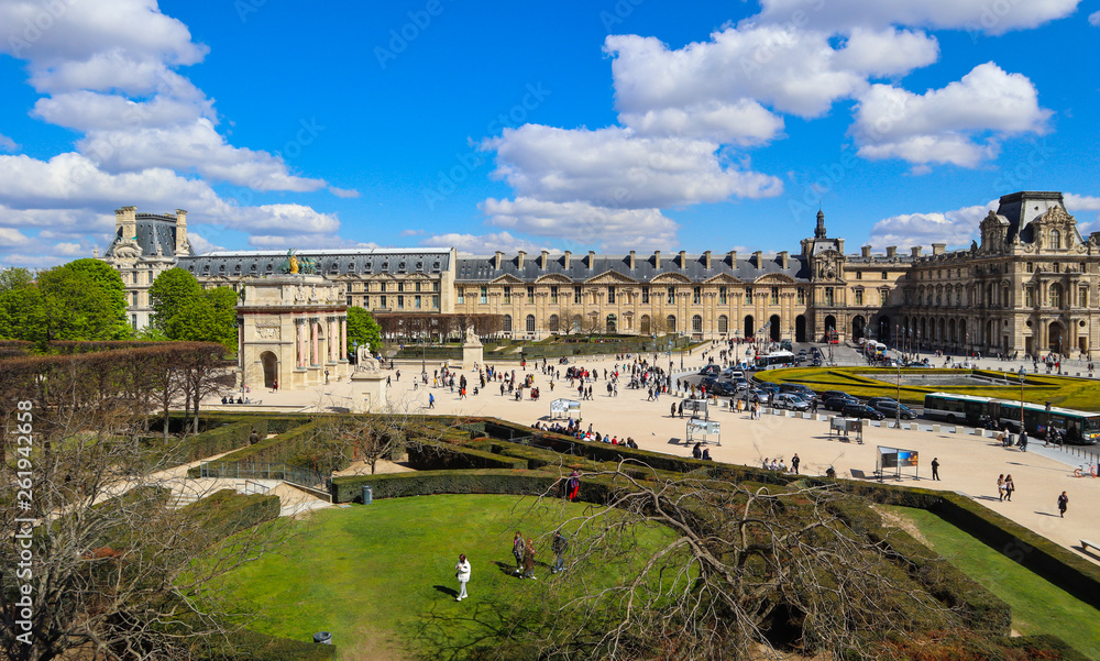 Square in the center of Paris France in April 2019