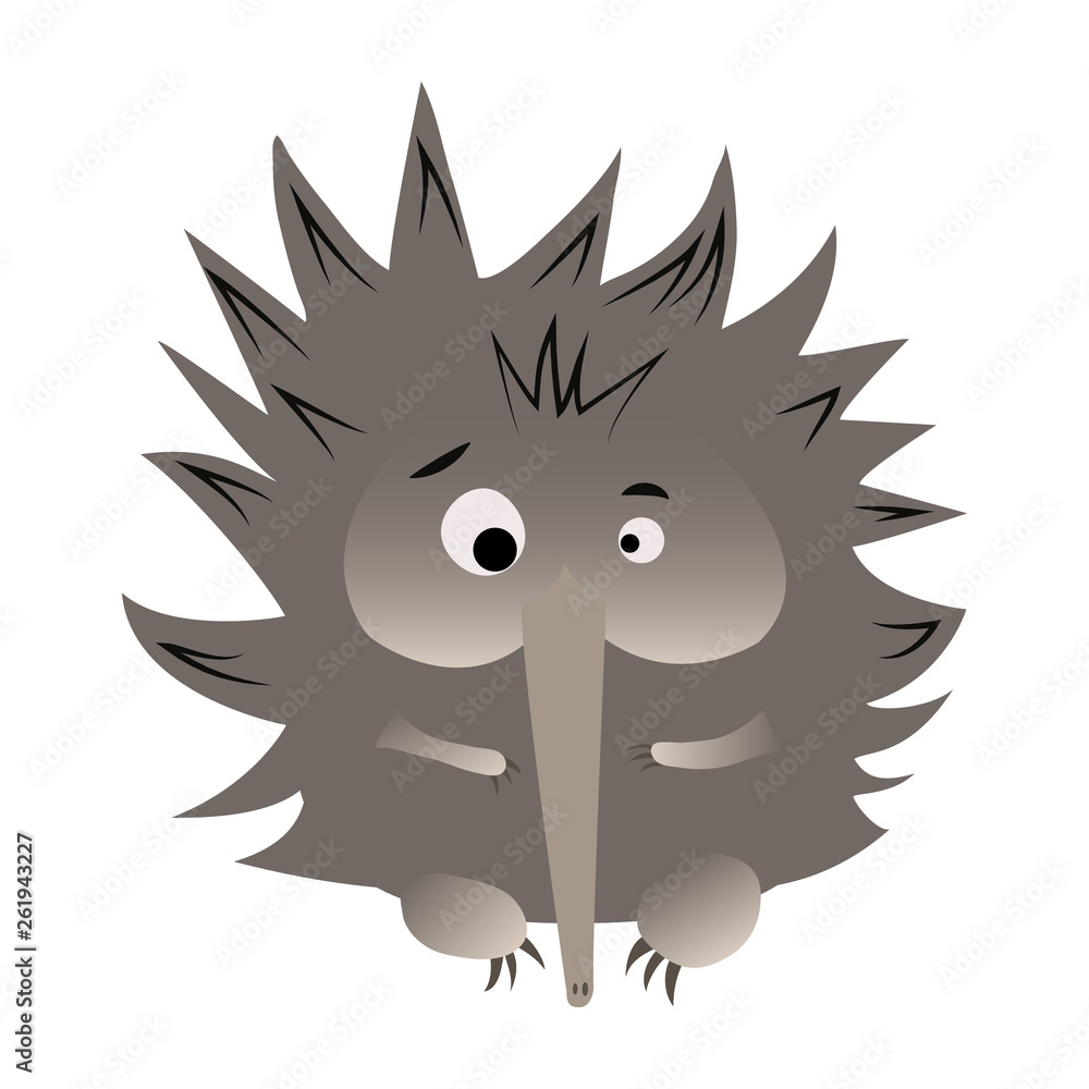 Surprised echidna cartoon character isolated on white background
