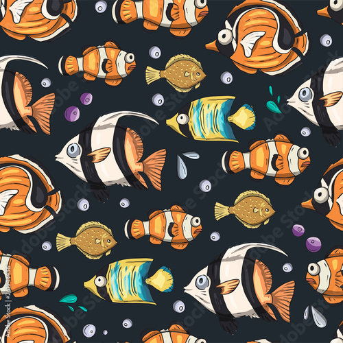 Sea seamless vector pattern with fishes.