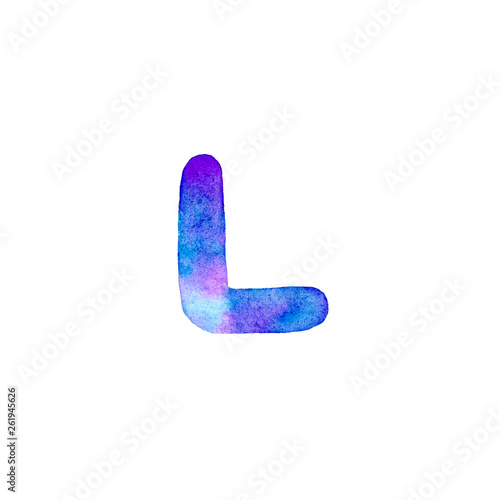 Watercolor letter L. Creative typography. Isolated design element in raster format.
