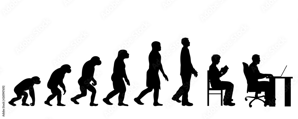 Painted theory of evolution of man. Vector silhouette of homo sapiens. Symbol from monkey to businessman. Painted theory of evolution of man. Vector silhouette of homo sapiens. Symbol from monkey to businessman.