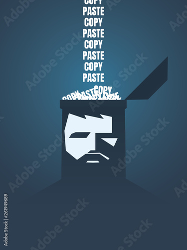 Copy paste vector concept with person's brain loading with the same text. Symbol of repetition, routine, mundane, boring job.