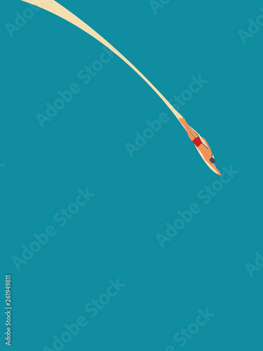 Summer holiday vector poster template with swimmer in the sea. Symbol of relax, vacation, holiday, traveling, active outdoor sport lifestyle.