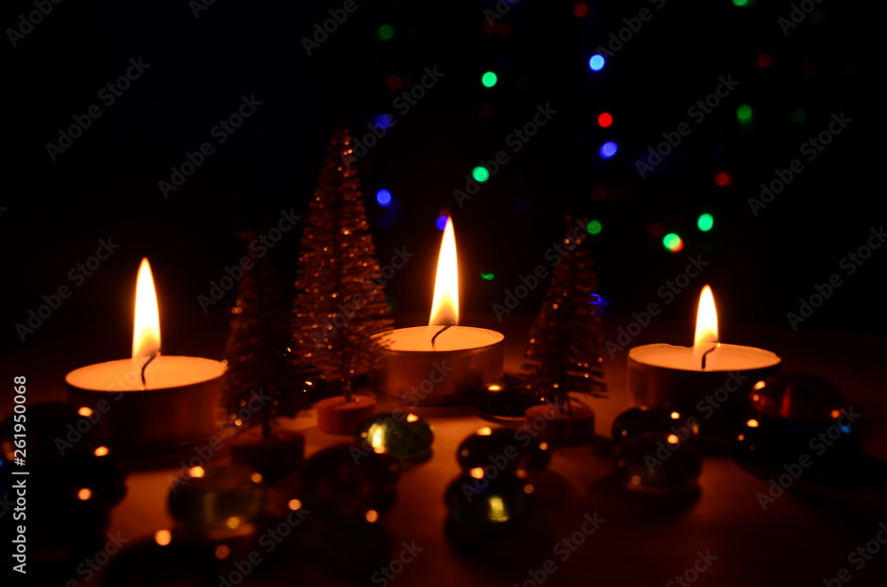 silver trees by candlelight