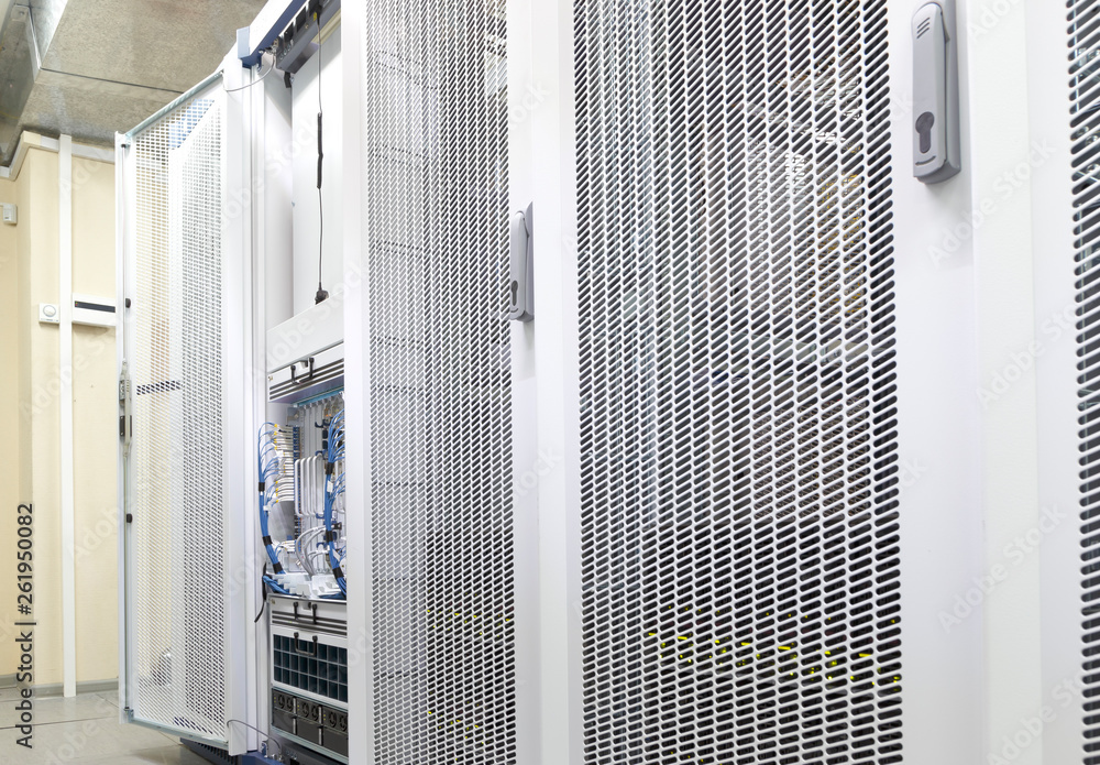 Technical wall of cellular data terminal rows ready for checking Technical wall of cellular data terminal rows ready for checking