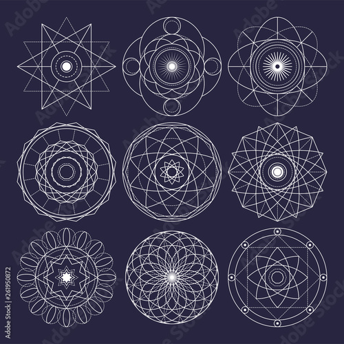Sacred geometry vector design elements. Original outline vector (non expanded stroke).