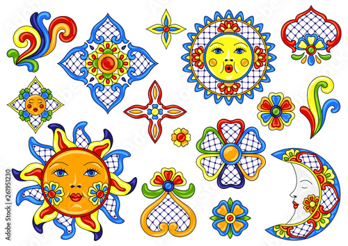 Set of mexican cute naive art items.