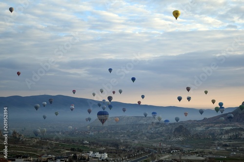 Sunrise and balloons. Beautiful background of the balloon and the sunset.Cappadocia. Turkey. Göreme.