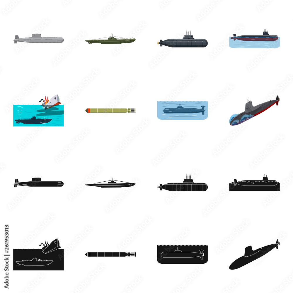 Isolated object of war  and ship symbol. Collection of war  and fleet stock vector illustration.