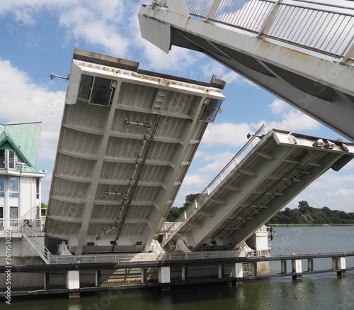 Brückenöffnung der Klappbrücke in Kappeln an der Schlei in Norddeutschland  photo