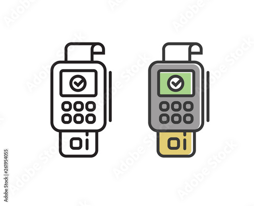 pos terminal payment  line icon with credit card and check. Outline vector sign. linear pictogram isolated.