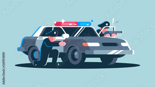 police car, armed police