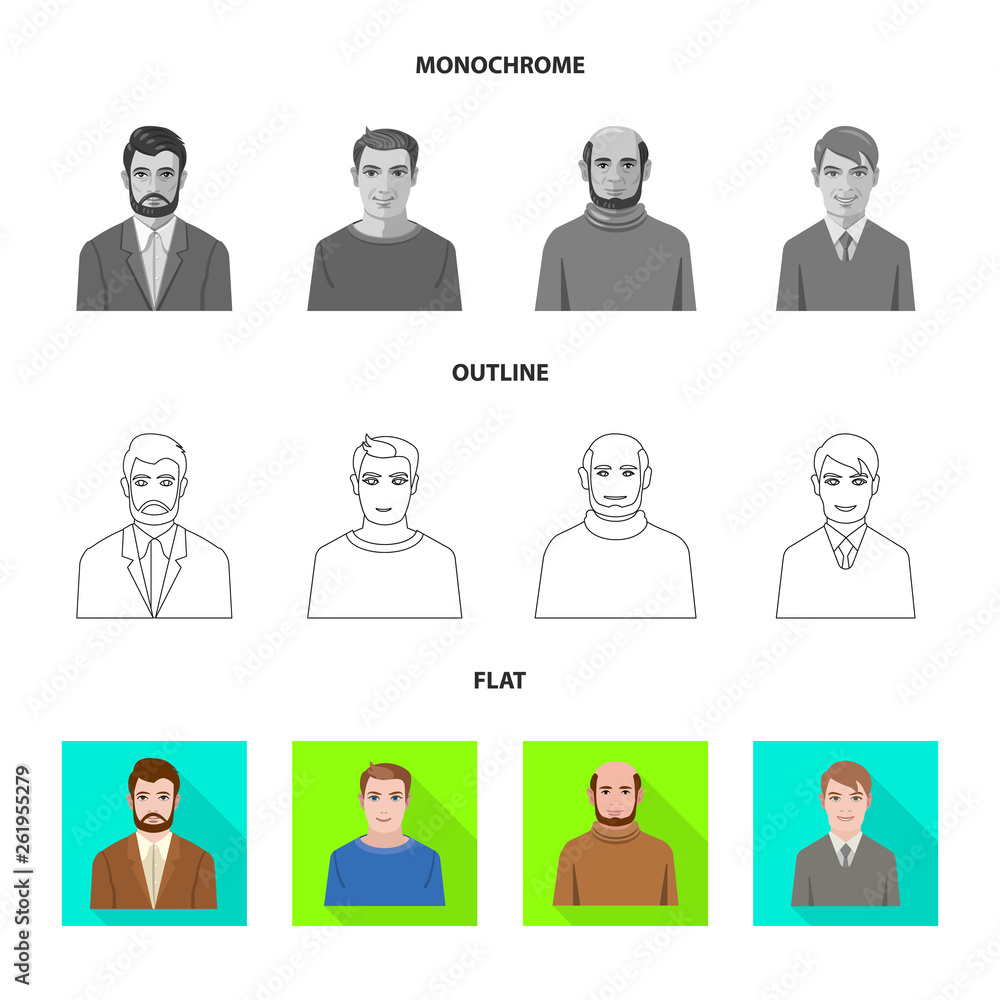 Vector illustration of hairstyle and profession logo. Set of hairstyle and character vector icon for stock. Vector illustration of hairstyle and profession logo. Set of hairstyle and character vector icon for stock.