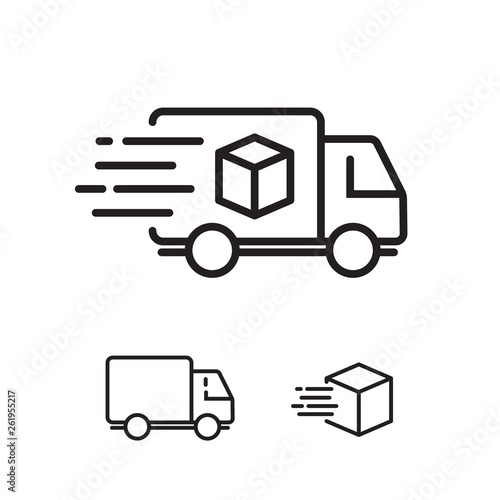 Fast shipping delivery truck. Set of Line icons. Vector illustration for apps and websites