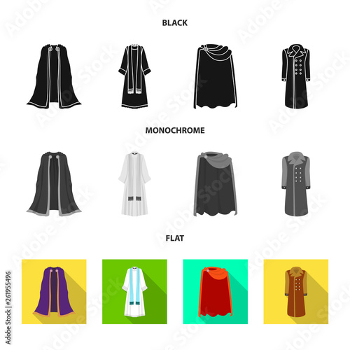 Vector illustration of material and clothing symbol. Set of material and garment stock symbol for web.