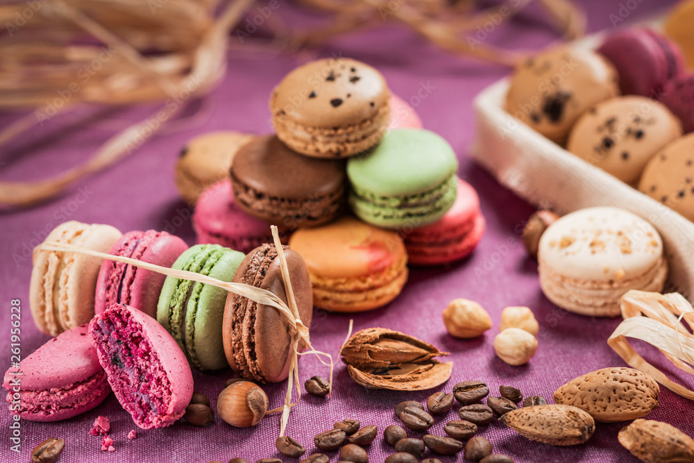 Multicolored cookies with nuts and coffee Multicolored cookies with nuts and coffee