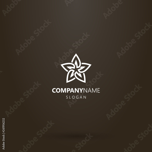 white logo on a black background. vector line art logo of a star-shaped flower with five petals