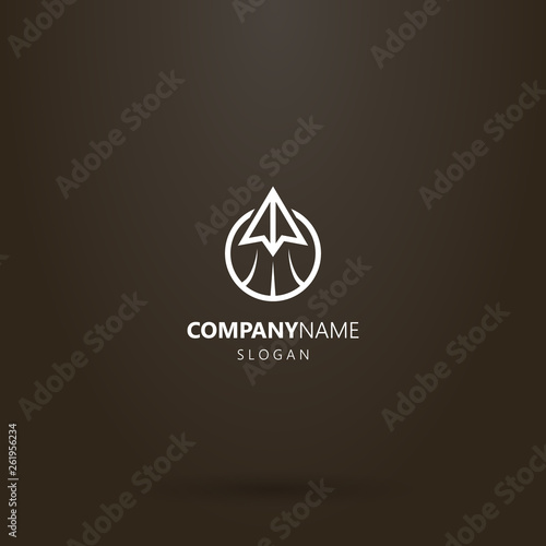 white logo on a black background. vector line art logo of a paper airplane in a round frame