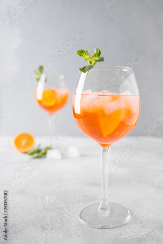 Classic Italian aperol spritz cocktail on light.