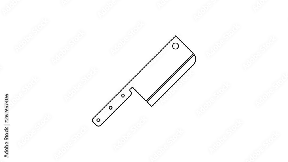 Grey Meat chopper line icon on white background. Kitchen knife for meat. Butcher knife. 4K Video motion graphic animation Grey Meat chopper line icon on white background. Kitchen knife for meat. Butcher knife. 4K Video motion graphic animation