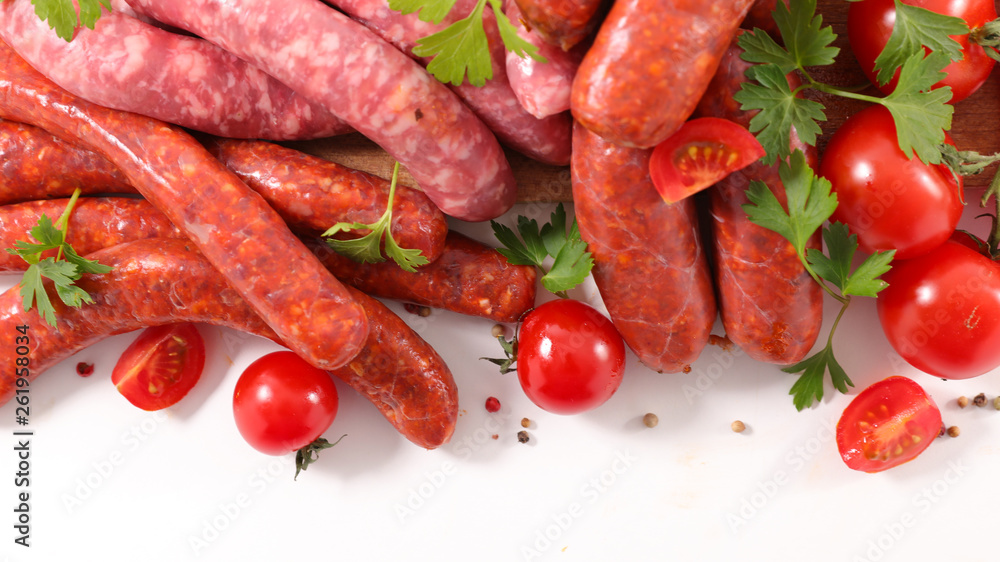 assorted sausage meat isolated on white background assorted sausage meat isolated on white background