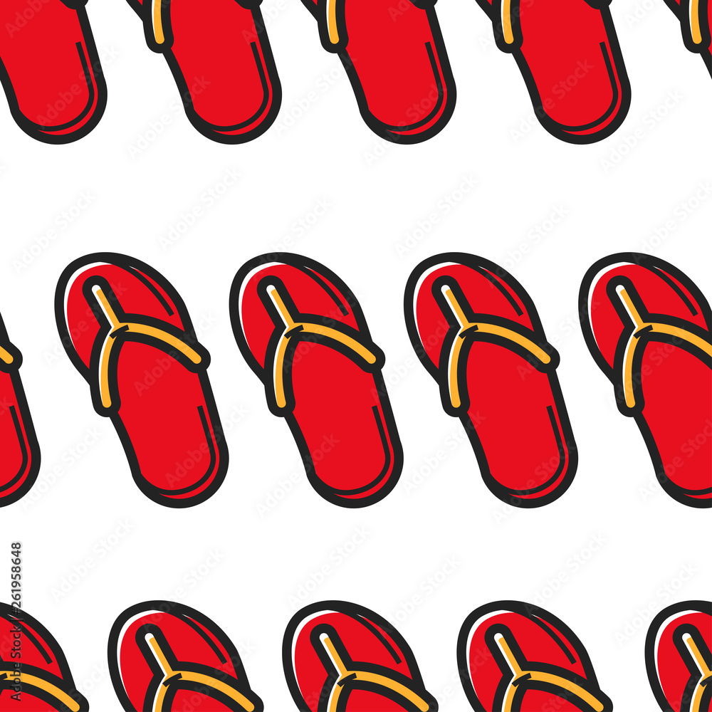 Flip flops or slippers summer footwear seamless pattern