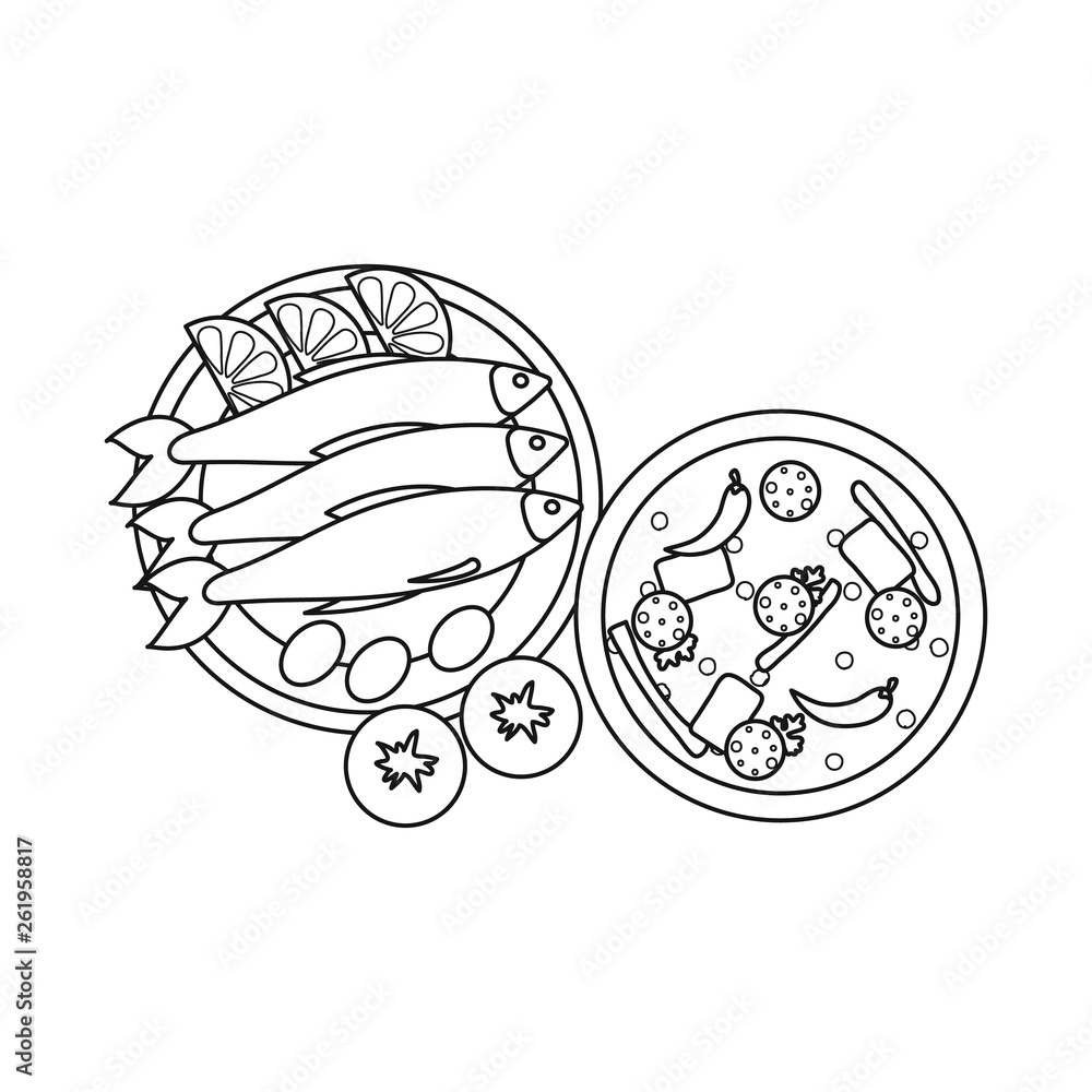 Fototapeta premium Isolated object of food and fish logo. Set of food and dishes stock symbol for web.