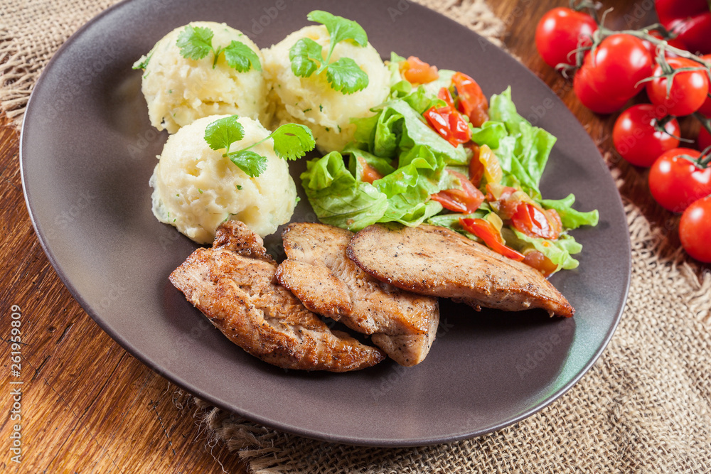 Chicken fillets breast with mashed potatoes Chicken fillets breast with mashed potatoes