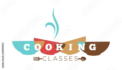 Cooking classes isolated icon color bowls and cutlery