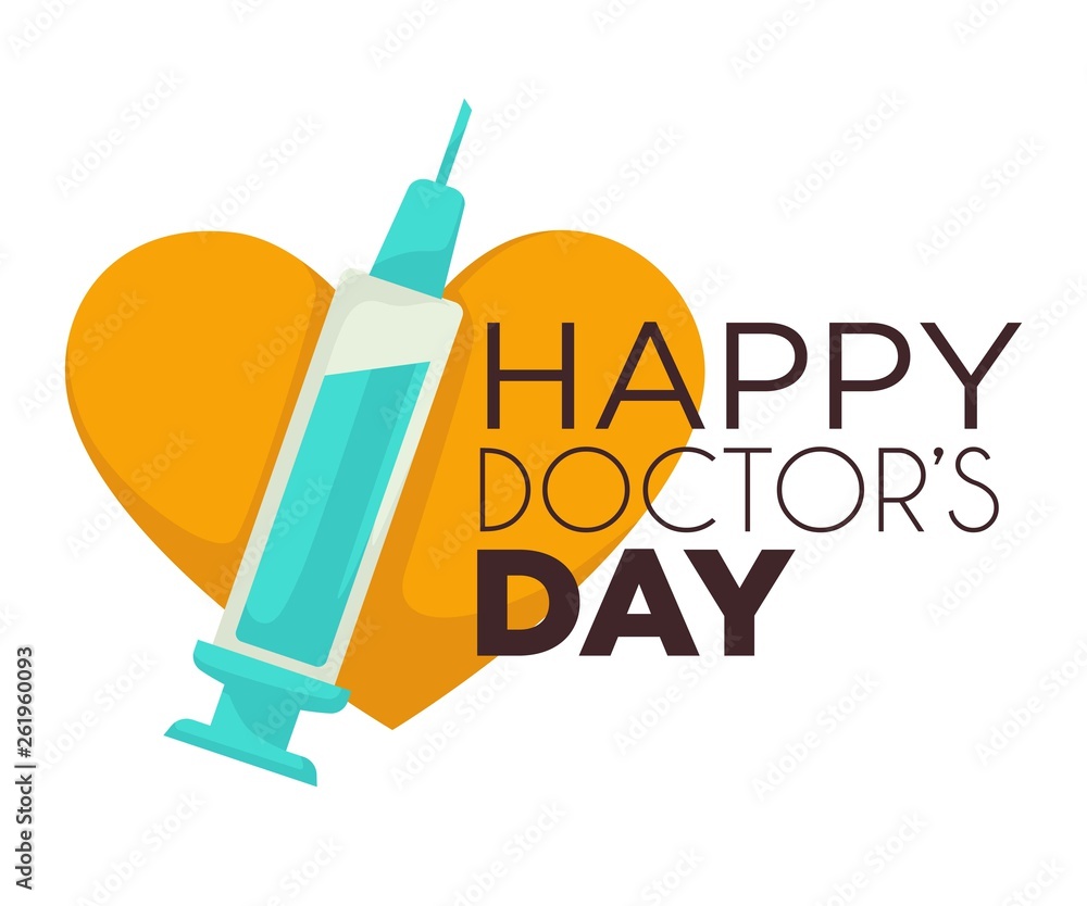 Happy doctors day isolated icon syringe and heart
