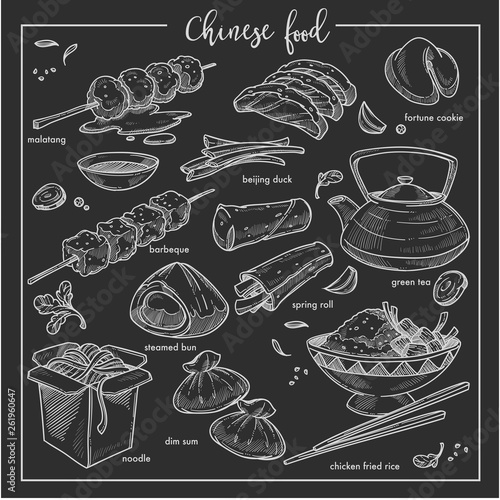 Chinese food chalk sketch national cuisine of China