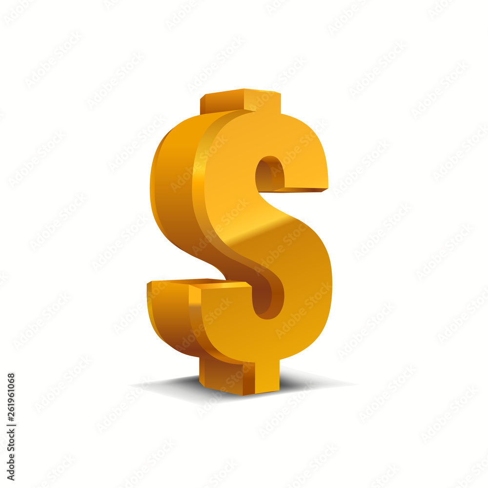 Golden-Yellow 3d USA Dollar Sign, Currency symbol. Vector Illustration. Isolated on White Background Golden-Yellow 3d USA Dollar Sign, Currency symbol. Vector Illustration. Isolated on White Background