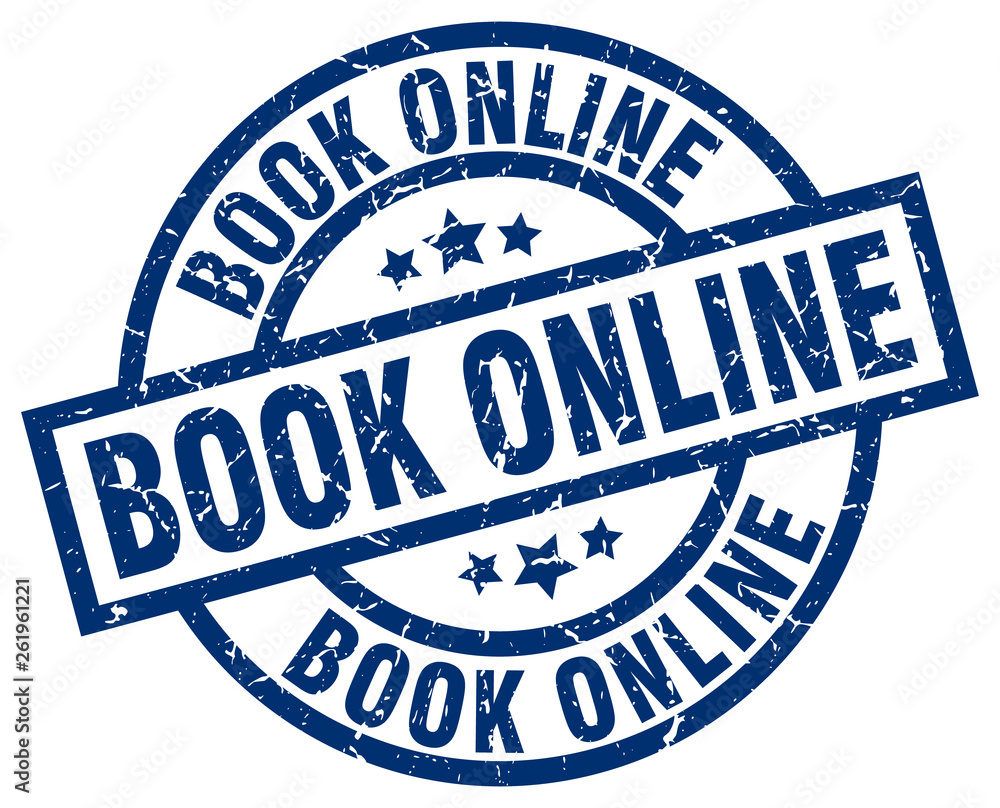 book online blue round grunge stamp