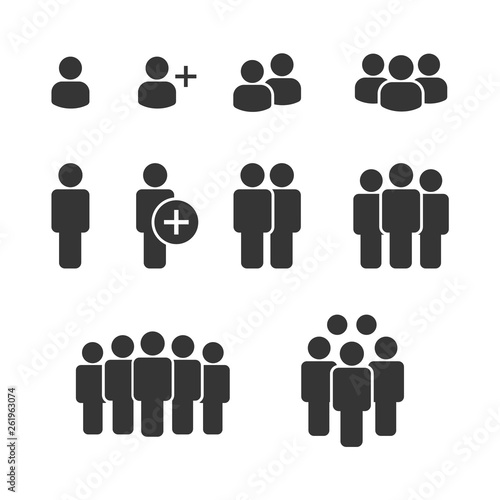 Team icons vector set. Group of people icons isolated. Business team icons collection. black silhouettes simple. Team icons in flat style.