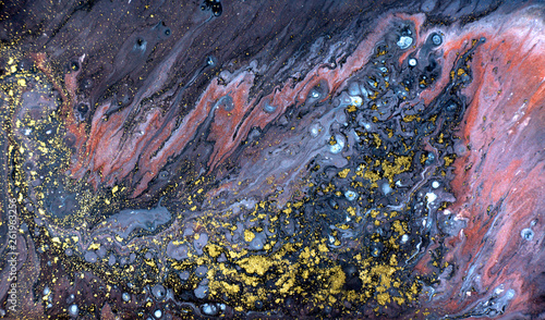 Fototapeta Naklejka Na Ścianę i Meble -  Purple, gold and bronze marbling pattern. Golden marble liquid texture.