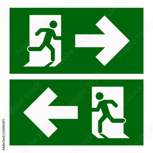   Save Download Preview Emergency exit, escape route signs. vector illustration