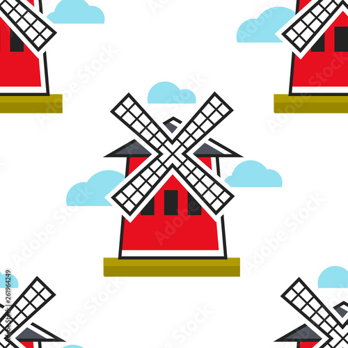 Moulin rouge French symbol seamless pattern mill