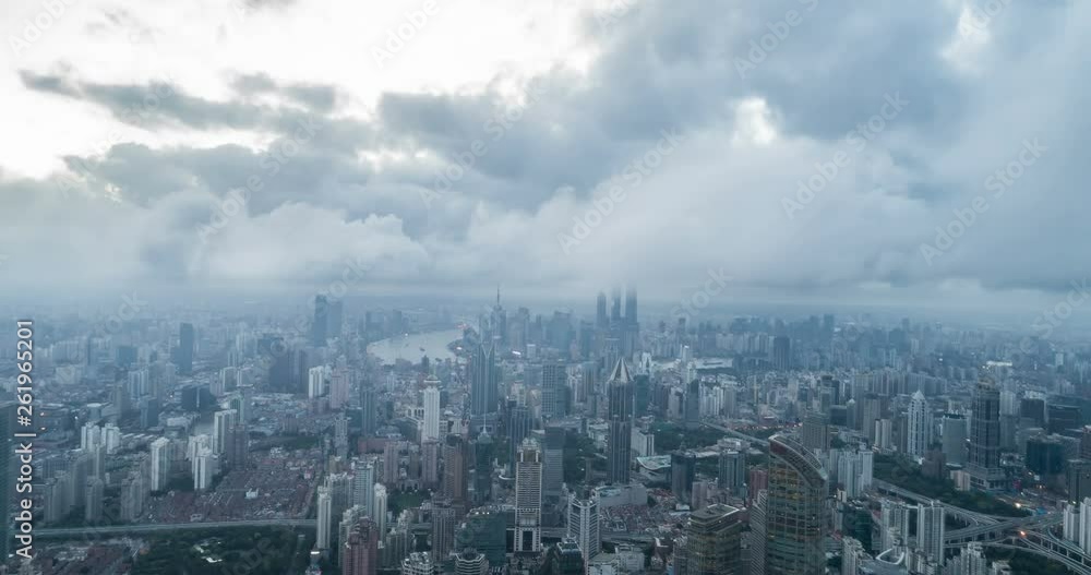 time lapse of aerial view of West Nanjing Road, Jing`an district, shanghai city in the dawn time lapse of aerial view of West Nanjing Road, Jing`an district, shanghai city in the dawn