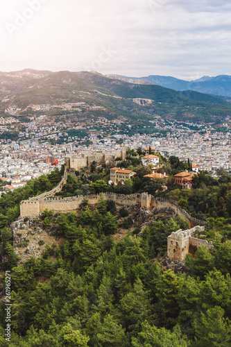 Turkey Alanya fortress against the background of the city. Turkey, Alanya. Top view