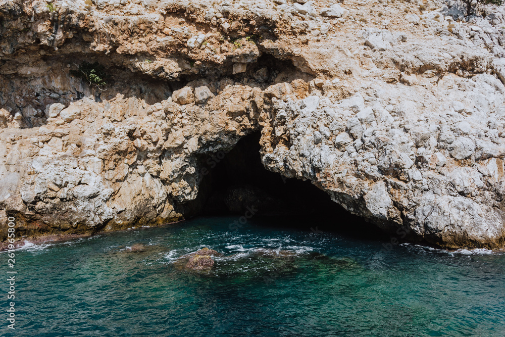 sea rocks. the entrance to the sea cave. Alanya, Turkey. 