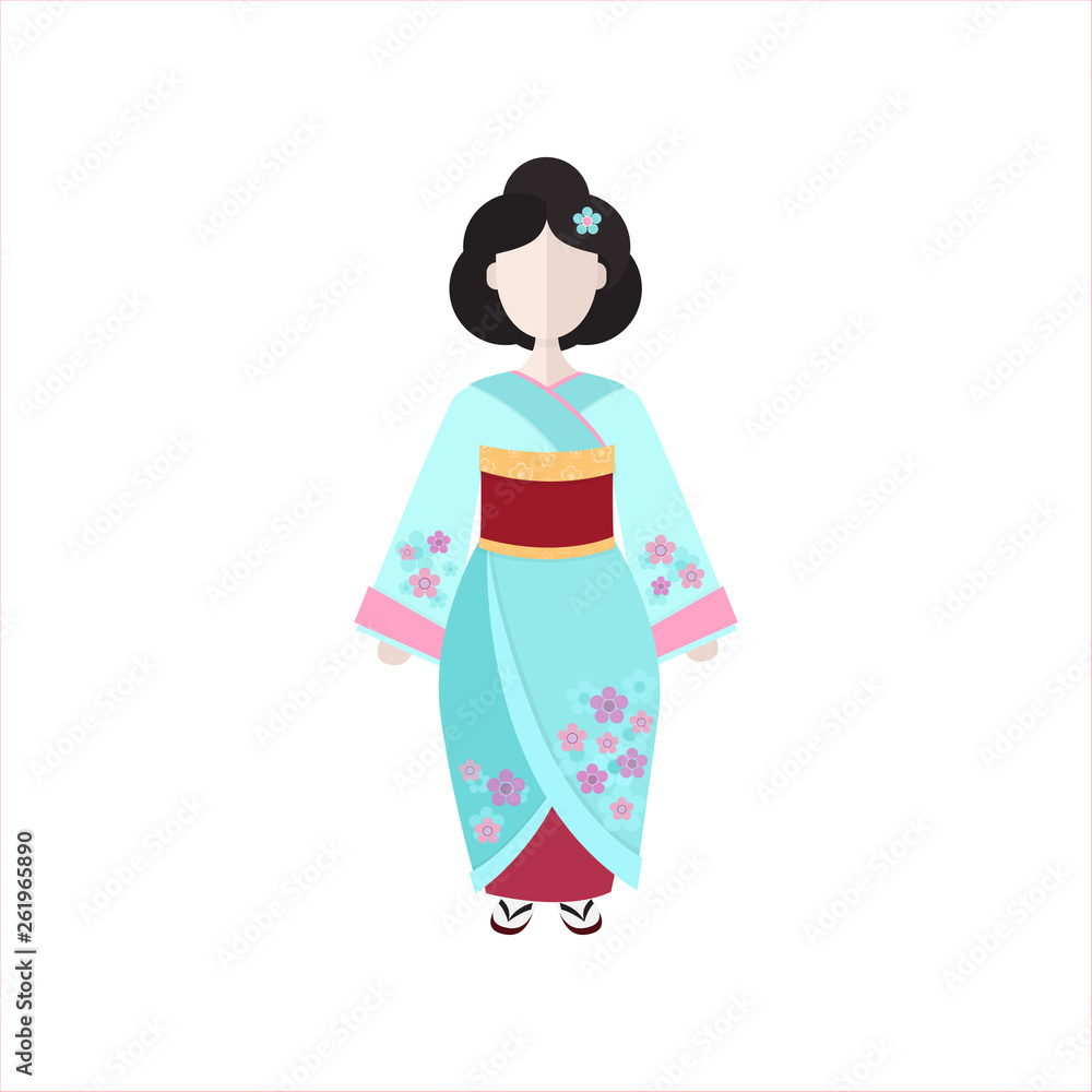 Japanese Geisha in kimono flat vector illustration Japanese Geisha in kimono flat vector illustration