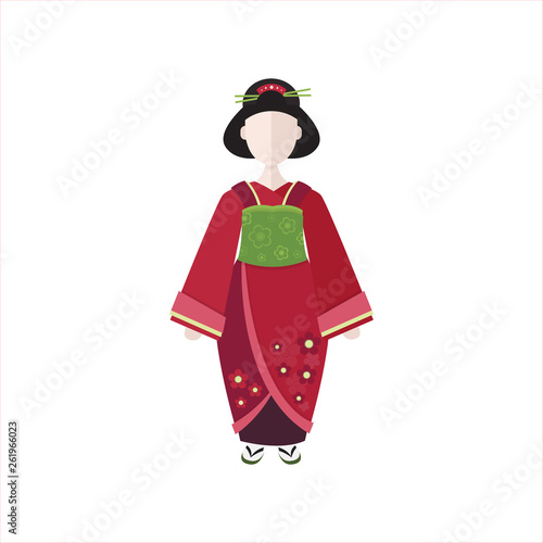 Japanese Geisha in kimono flat vector illustration
