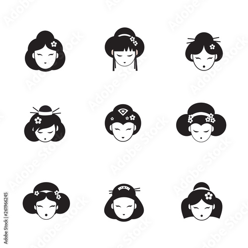 Japanese girls portret black logo design illustration