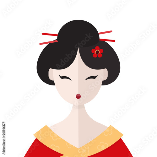 Beautiful Geisha in kimono portret vector flat illustration
