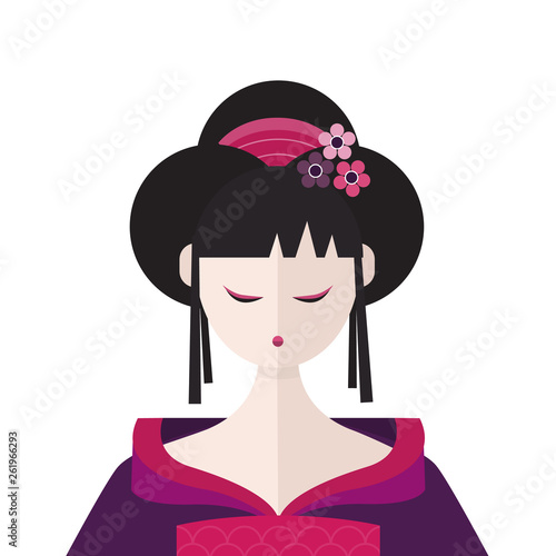 Beautiful Geisha in kimono portret vector flat illustration